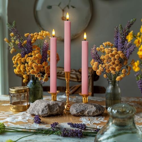 12 Pack, 10" LED Flameless Real Wax Dusty Rose Fluted Ribbed Grooved Taper Candles, Remote & 24h Timer Memory, On/Off Button, Dimmable, Flicker Mode, Battery Operated, Wedding - Image 5