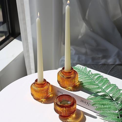 Woho 8pcs Candle Sticks Holder Decor, Amber Taper Candle Holders for Fall - Image 7