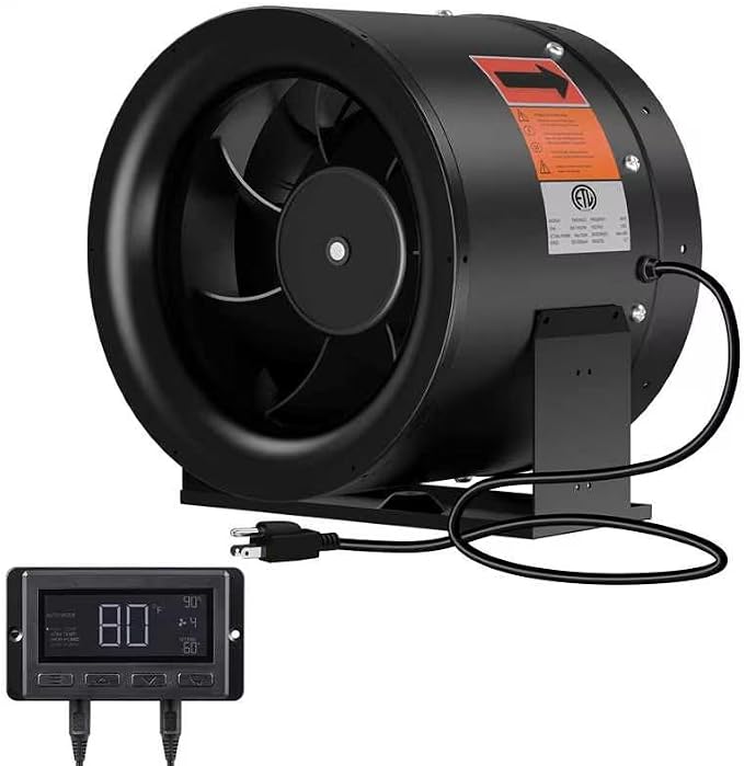 10 Inch Inline Duct Fan with Temperature Humidity WiFi-Controller - EC Motor Ventilation Exhaust Fan for Heating Cooling Booster, Grow Tents, Hydroponics, NSK/SKF bearings, ETL Listed