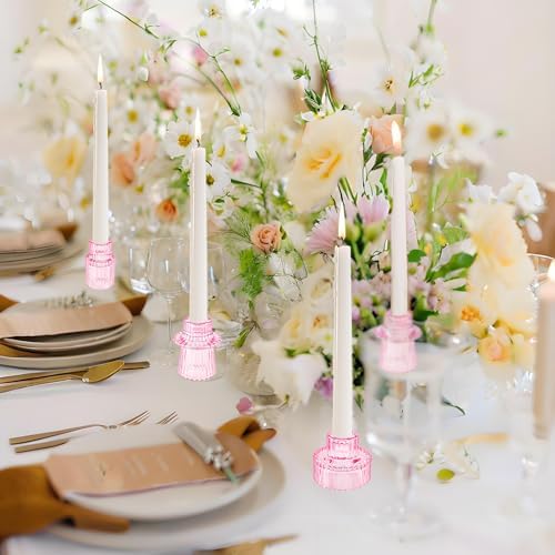 Glass Candlestick Holders, Taper Candle Holders, Set of 6, Pink - Image 4