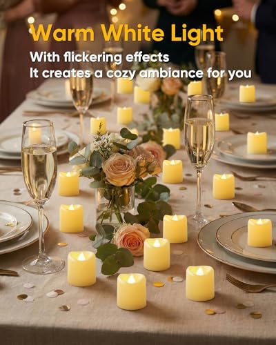 5plots 24Pack Ivory Flameless Votive Candles, Fake Electric Candles - Image 3