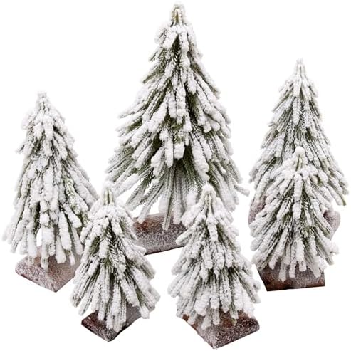 6pcs Mini Christmas Tree Small Christmas Tree Artificial Separate Tabletop Trees with Spray Snow Wooden Bases for Winter Village Decorations Home Kitchen by VGIA