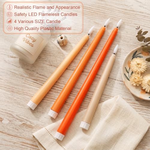 Rossesay 24 Pcs Flameless LED Taper Candles Battery Operated Candle 8.5", 9.65", 10.8", 12.8" Flameless Candlesticks Flickering for Christmas Church Wedding Indoor Decoration(Classic, Orange) - Image 3