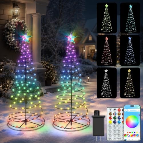 4.36FT 196 LED Smart Spiral Christmas Tree Lights Outdoor with App Control by HELESIN