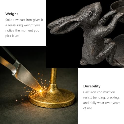 Set of 2 Cast Iron Climbing Bunny Candle Holders, Vintage Heavy-Duty Decorative Stands for 7/8" Taper Candlesticks and 3" Pillar Candles, Lively Easter & Spring Mantel Decor (Antique Brass) - Image 6