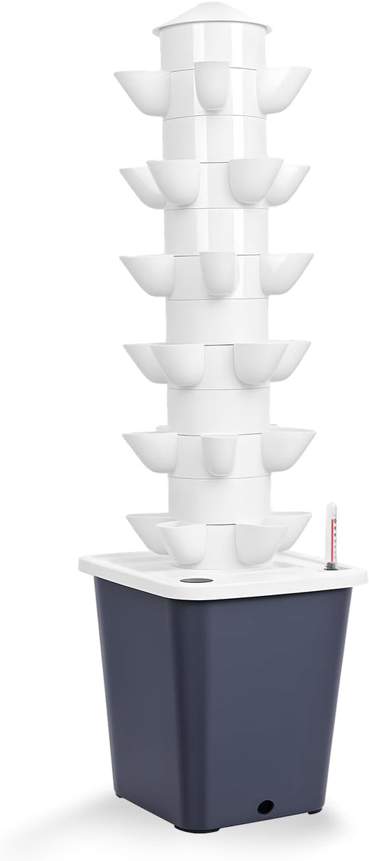 Hydroponic Growing Tower with 10L Tank, 6 Layers 30 Plants Indoor Outdoor Hydroponics Growing System, Soilless Cultivation Herbs Fruits Vegetables Vertical Planter Tower Garden Set Black US