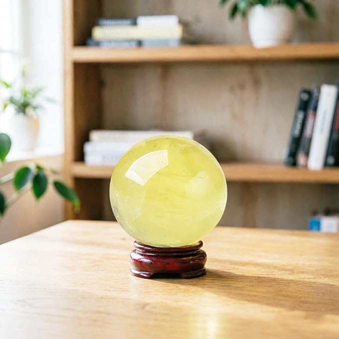 1.6-2 inch Natural Citrine Crystal Ball with Stand, Hand Polished Yellow Quartz Sphere, Reiki Healing Crystal Sphere, Energy Balancing Stone Crafts, Feng Shui Home Desktop Ornament