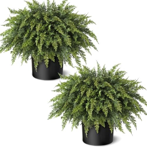 2Pcs Artificial Cedar Potted Plant Christmas Greenery for Front Porch Decor by Juxdp