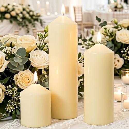 Pillar Candles Ivory Bulk 2x3 2x6 2x8inch Unscented Tall Candle 3Set by ugbem