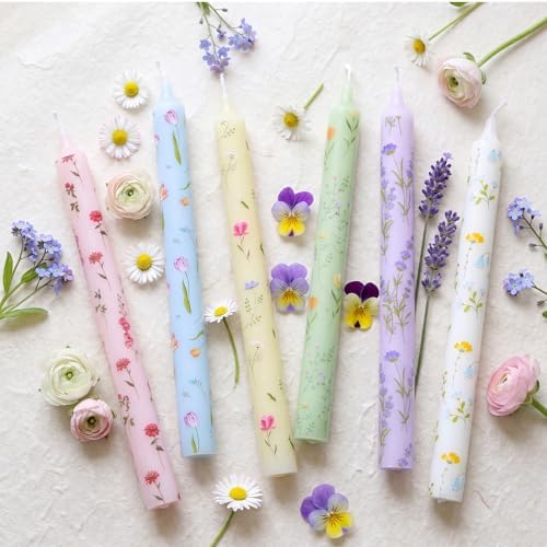 Conelist 6pcs 9.8" Pastel Floral Pillar Candles Candlesticks - Image 3