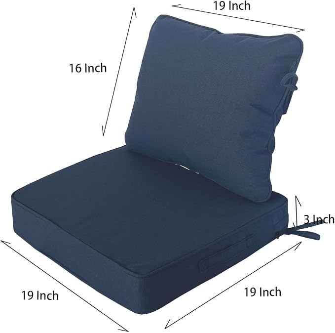19"x19" Outdoor Universal Cushion Set of 1, Patio Cushions with Handles & Ties, Water-Proof Stain-Resistant UV Resistant Weather Resistant High Resilience Foam with YKK Zippers,Navy Blue