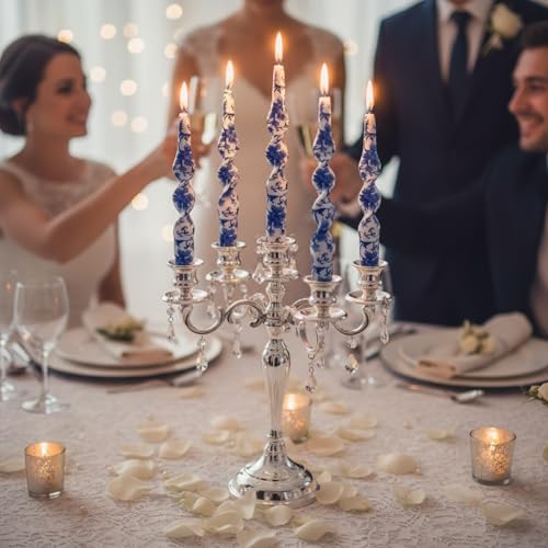Chinoiserie Candlesticks Spiral Taper Candles - Gedengni 2pcs Blue and White Twisted Candlesticks 10 Inches Long Candle Sticks Floral Tapered Candles for Household Dinner Wedding Party (1D2T-BLUWHT) - Image 4