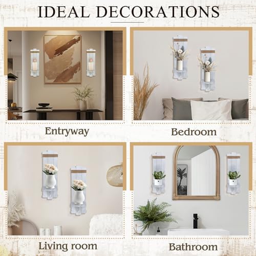 Alphatool Handmade Wooden Candle Sconces Set of 2 Farmhouse Wall Decor - Image 5