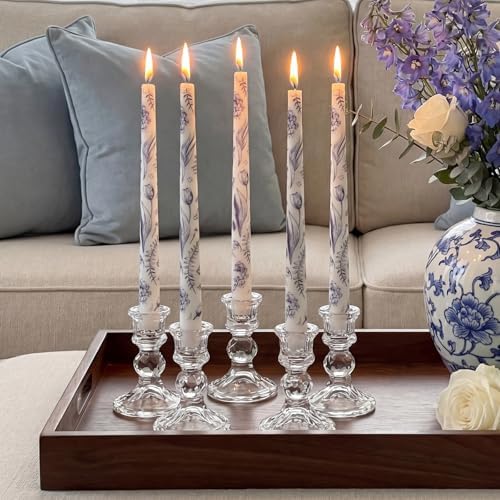 Conelist 12pcs Blue White Floral Taper Candle 9.8" Chinoiserie Candlestick - Image 4