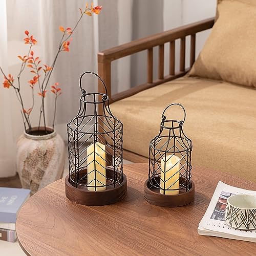 Lanterns Decorative Indoor Rustic Candle Lantern 2Pcs Metal - Image 5