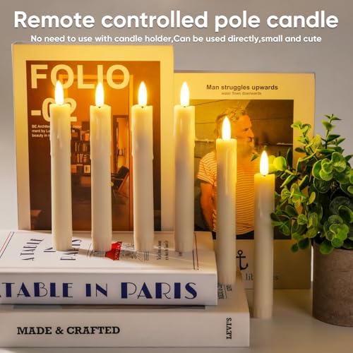 Homemory 7 Inches Flameless Taper Candles with Remote Timer, Short Led Candlesticks with 3D Flickering Light, Battery Operated Candles with Lifelike Flame for Wedding Home Xmas Decor, Ivory, 12 Pcs - Image 6