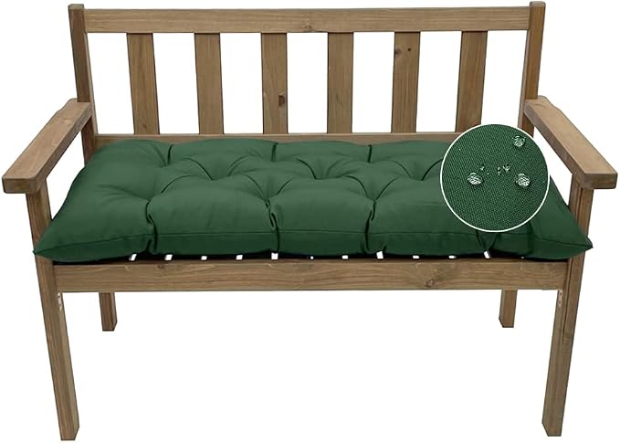 Outdoor Bench Cushion, Waterproof Swing Cushion Bench Seat Cushion, Swing Chair Replacement Seat Pads Cushion Pillow for Lounger Garden Furniture Patio Metal Wooden Bench (Dark Green, 39.37x20in)