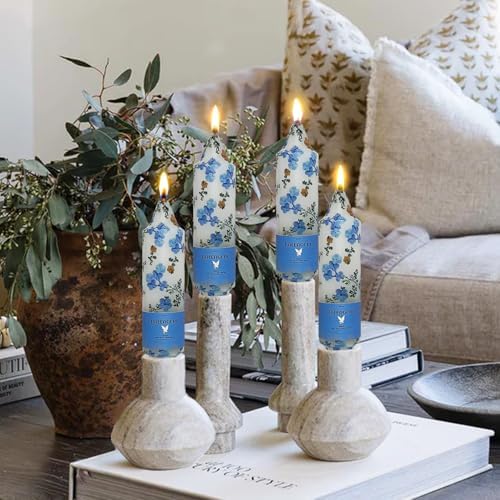 Print Taper Candles - Blue Floral Blend Pattern Short Candle 5Inch Unscented Flower Tapered Candlesticks for Family Gatherings Weddings Restaurant Holiday Decorations Set of 4 - Image 4