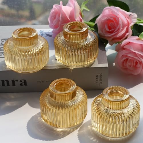 Woho Gold Candlestick Holder Set of 4, Tapered Candlestick Holders for Table Centerpiece, Glass Taper Candle Holders Bulk for Wedding Dinning Party by Woho