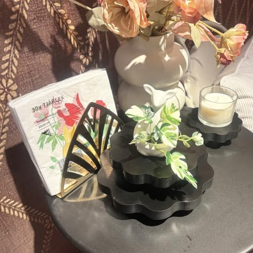 2 Pcs Scalloped Wood Display Risers,Rustic Wooden Pedestal Stand, Candle Stands Holder, Wooden Riser for Figures, Dessert Cupcake Tray for Party, Display Artwork collectibles for Decoration and Organize (Black, 7.87 Inch) - Image 6