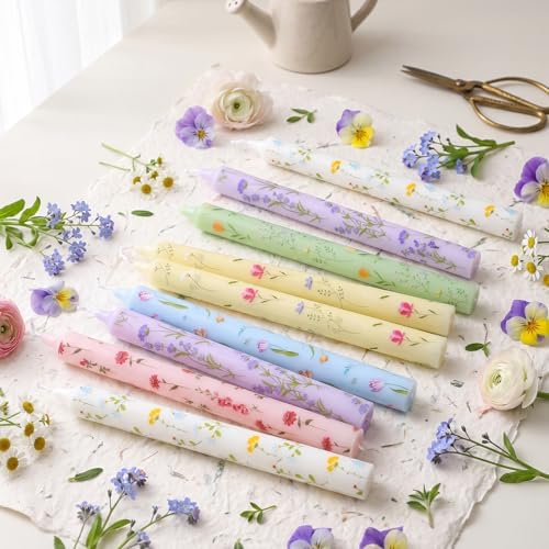 Conelist 12pcs 9.8" Pastel Floral Pillar Candles Candlesticks - Image 3