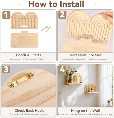 Artilady Boho Shelf Wall Decor, Wood Hanging Shelves for Storage Display - Image 5