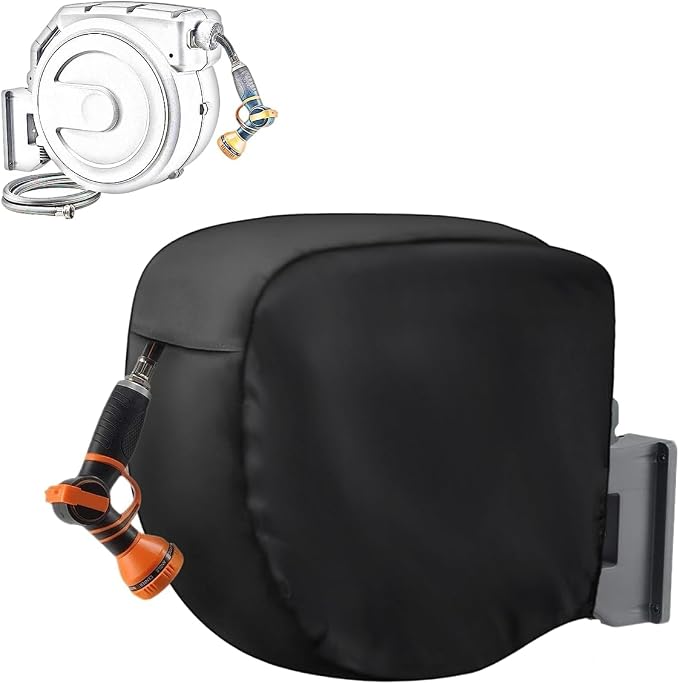 Hose Reel Cover,600D Waterproof Covers for Retractable Garden Hoses Reels,Heavy Duty Shield for Water Hose-Reel(20"Lx10.2"Wx18"H,Black)