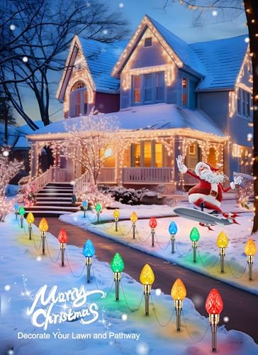 Brightown 4 Pack Strawberry C9 Christmas Pathway Lights Outdoor - Total 69.6 Feet 40 LED Christma Walkway Lights,Colored Bulb Christmas Light Outdoor Decorations for Lawn Holiday Outside, Multicolor - Image 4