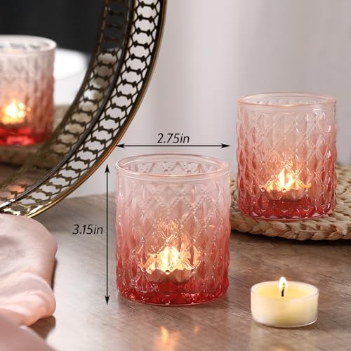 6 Pcs Pink Gradient Votive Candle Holders Glass Tea Light Candles Holder - Image 2
