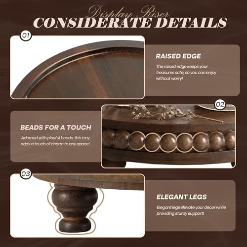 EOSAHR Acacia Wood Riser with Beads, Pedestal Stand for Tabletop, DarkBrown - Image 6