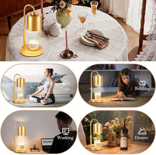 CASTLELIFE Candle Warmer Lamp with Timer & Dimmer, Height Adjustable Electric Wax Melt Warmer for Jar Candles, Gifts for Women Mom Home Decor, Gold - Image 5