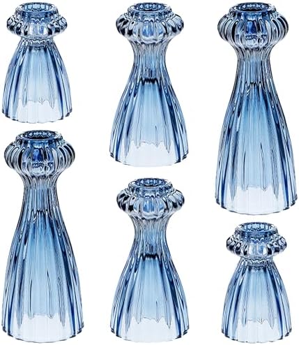 Lysenn Glass Candlestick Holders, Taper Candle Holders Set of 6, Dark Blue by Lysenn