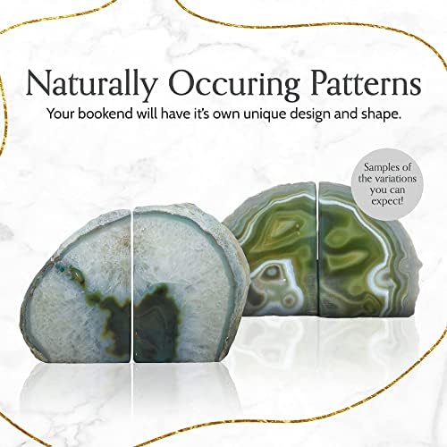 Nature's Decorations Green Agate Bookends – A+ Grade Geode Heavy Duty Decorative Stone Crystal for Shelves & Bookcases, Natural Polished Bookshelf Decor, 1 Pair 6-8Lbs