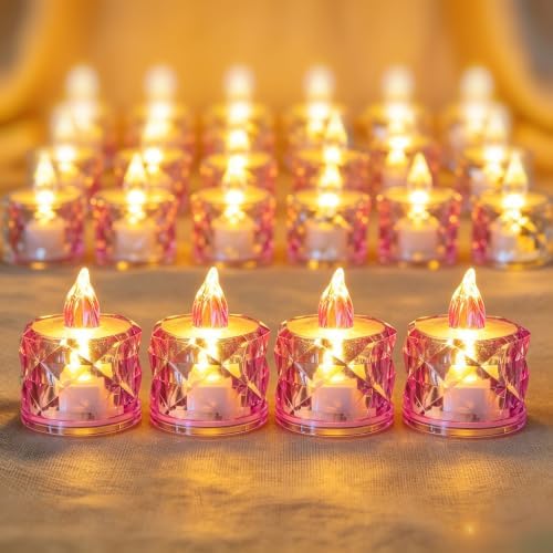 Flameless Candles, Purple, Battery Operated, 24 Count, LED Crystal Tealight Candles for Wedding, Christmas, and Table Decorations by Unknown