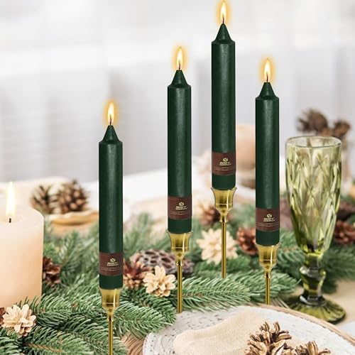 Christmas Hunter Green Candle 9 Inch Tall Smokeless Taper Candles 4 Pack Unscented Dinner Candle for Christmas Festive, Halloween Thanksgiving Day Fall Home Decor - Image 5