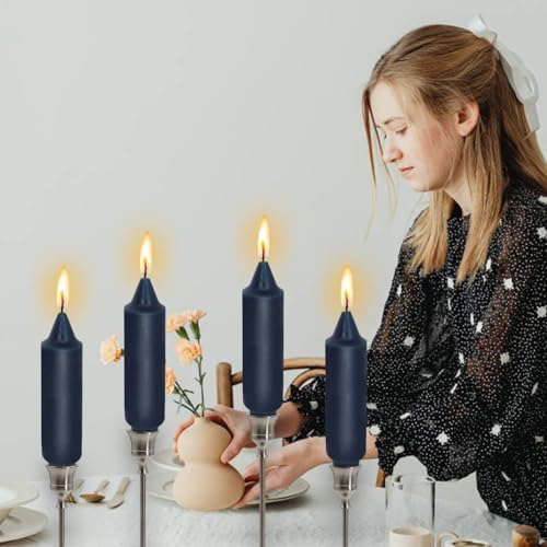 NJAO HOO Navy Short Taper Candle 5 Inch Candlesticks Unscented Dripless Tapered Candle Set for Home Decor Wedding Party Dinner Candles, 4 Pack - Image 6