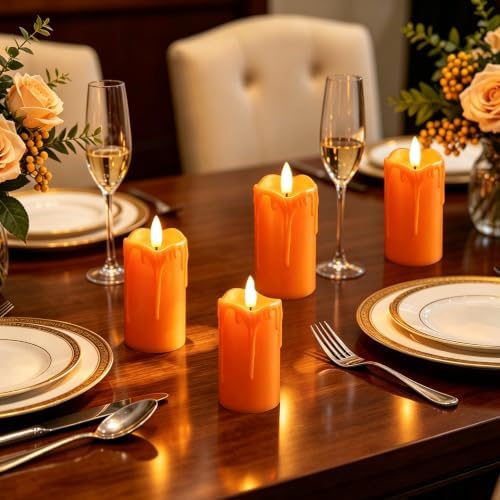 6PCS Flameless Votive Candles with Timer Battery Operated Orange - Image 2