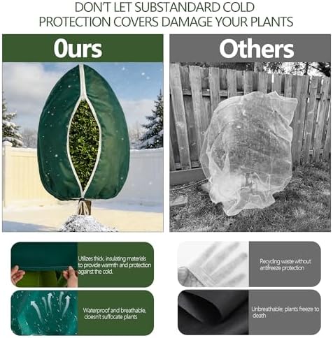 6 Pack Plant Covers Freeze Protection, Mixed Sizes 24''×32'', 32’’×47’’, 47''×71'' Frost Cloth with Zipper Drawstring, Reusable for Shrub Tree Potted Plants Winter Cold Weather(Green) - Image 6