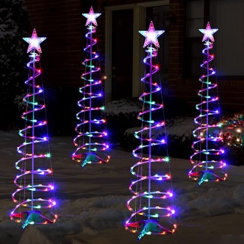4 Pack 6 ft Spiral Christmas Tree Lights 125 LED, Classic Color by Macarrie