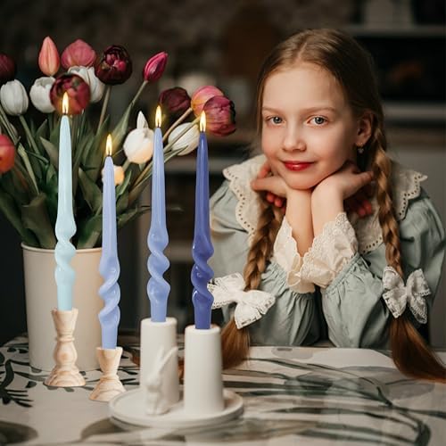 Gradient Blue Smokeless Candles 9.5 Inch Dinner Twisted Taper Candle Unscented Spiral Candlesticks for Holiday Wedding Party Seasons Home Decor 4 PCS - Image 5
