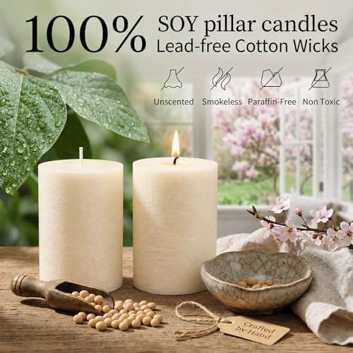 Soy Wax White Pillar Candles,Non-Toxic, 2.8x4 Inch, 4 Pack, 55 H Long Burn - Image 4
