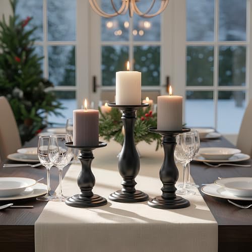 Matte Black Pillar Candle Holders Set of 3, 6/8/10 Inch Metal Stands for 3 or 4 Inch Pillars, Fireplace Mantel Table Centerpiece, Rustic Farmhouse Wedding Decor - Image 2