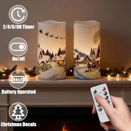 Christmas Santa LED Flameless Pillar Candles Battery Operated Remote Timer - Image 2
