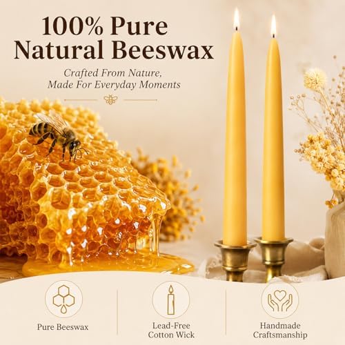 Beeswax Taper Candles, 12 Pack, 10 Inch, Unscented Yellow - Image 2