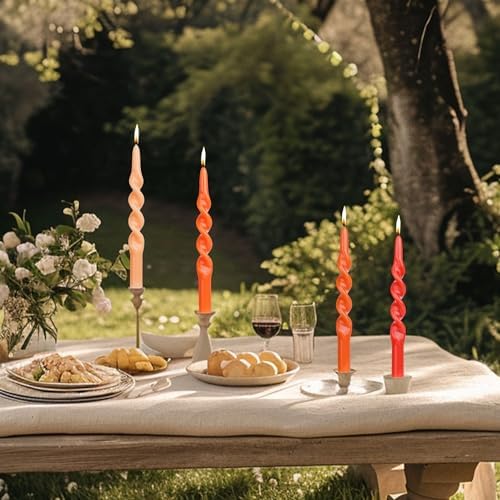 MAITREYA Orange Spiral Taper Candles Conical Stick Candles-Set of 4 for Decoration Weddings Party Church-Unscented Dripless Candles,10inch(C-Gradient Orange) - Image 2