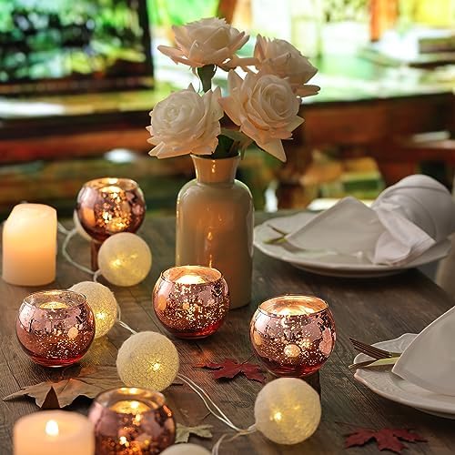 Volens Round Rose Gold Votive Candle Holders, 12 Pcs Mercury Glass Votives - Image 4