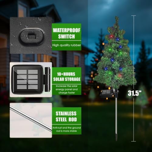 Solar Christmas Tree Garden Stake Lights Waterproof Christmas Decorations Tree Lights Outdoor Xmas Tree Light Christmas décor Pathway Lights Patio Yard (6) - Image 3