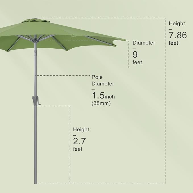 Tempera Patio Umbrellas Arc Edge Outdoor Table Market Umbrellas with Crank & Pust Button Tilt|Auto-Tilt, 8 Steel Ribs, High Color-Fastness Canopy