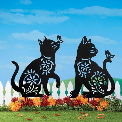 Metal Cat Garden Decor,Black Cat Silhouette Outdoor Decorative Yard Stakes by HokfirmHomeDecorGarden