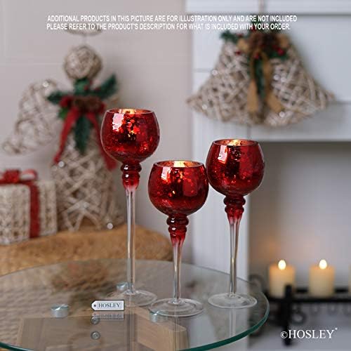 Hosley Set of 3 Crackle Red Glass Tealight Holders - 12 Inch, 10 Inch, 9 Inch Ideal for Weddings Special Events Parties Also Makes a Great Gift - Image 2